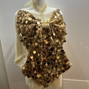 HUGE Sequin Bow Gold Sequins and Velvet Reverse 
With Loop & JOY on Back